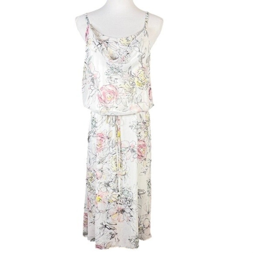 White House Black Market Floral Cowl Neck‎ Blouson Midi Dress White Pink Medium